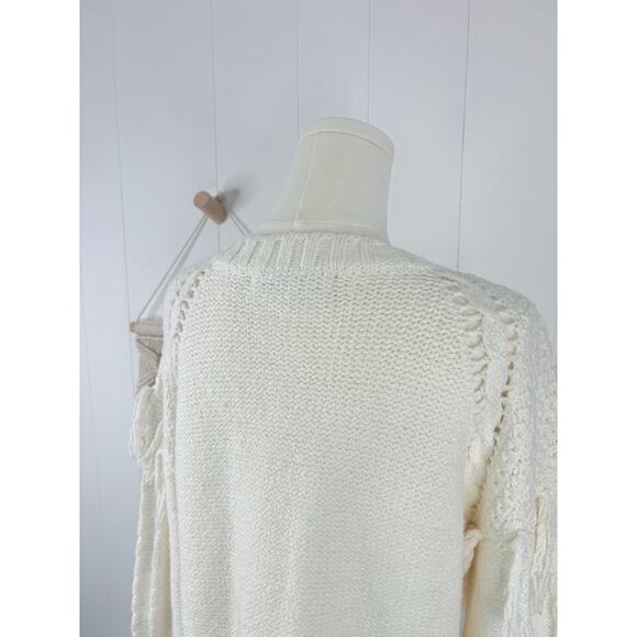 Cupcakes & Cashmere Angie Sweater Size Large White Ivory Fringe Pom Detail - Picture 10 of 12